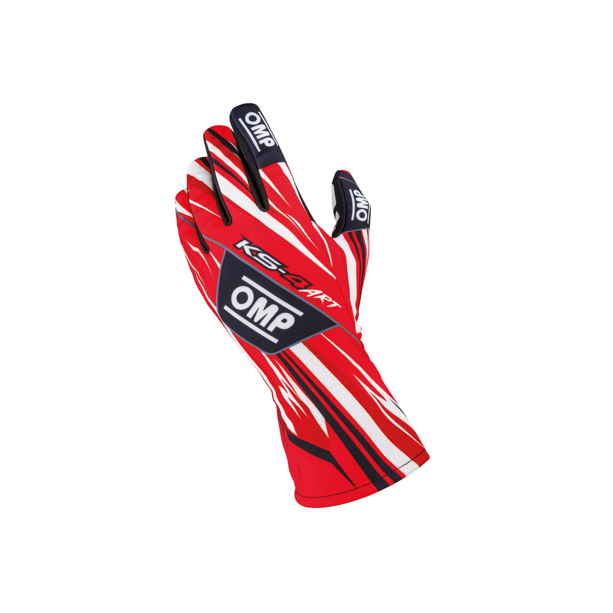 OMP KS-4 ART youth karting gloves in Red/White with silicone rubber palm and elastic wrist