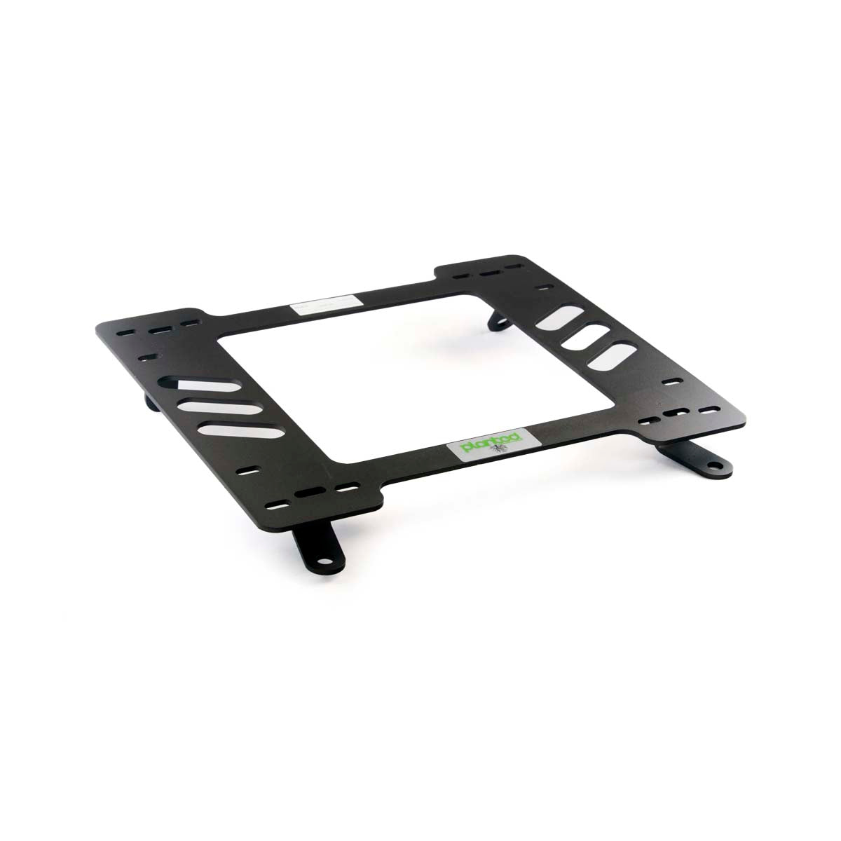 Vehicle-specific floor mounting base for 1974-1993 Volvo 240 Series, passenger side, shown with Planted top plate