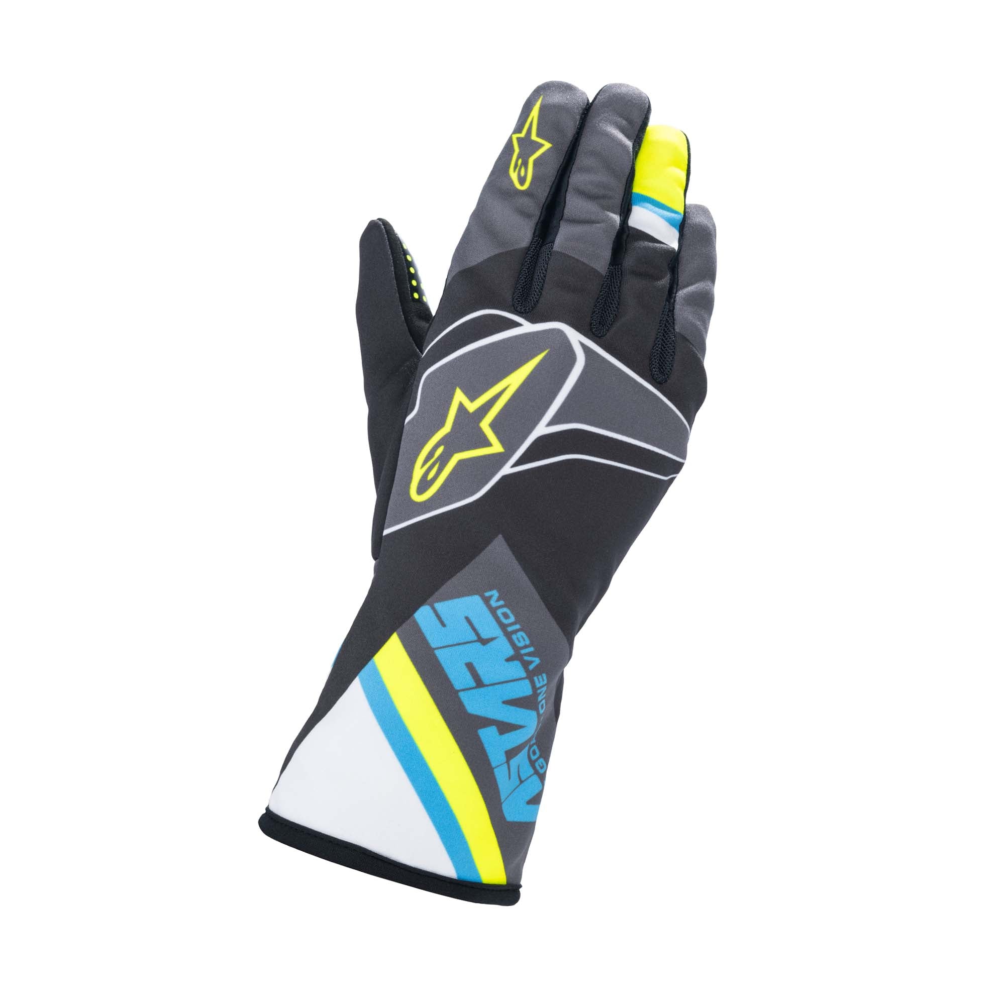 Alpinestars Tech-1 K Race S v2 Youth Karting Gloves - Graphic, Black/Cyan/Yellow
