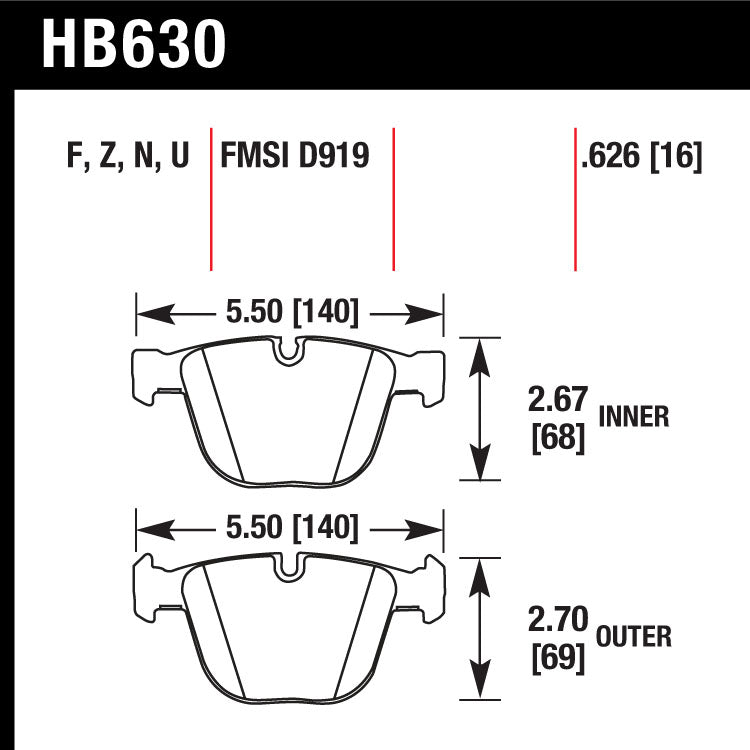 Hawk HB630U.626 Racing Pad - DTC-70 Compound