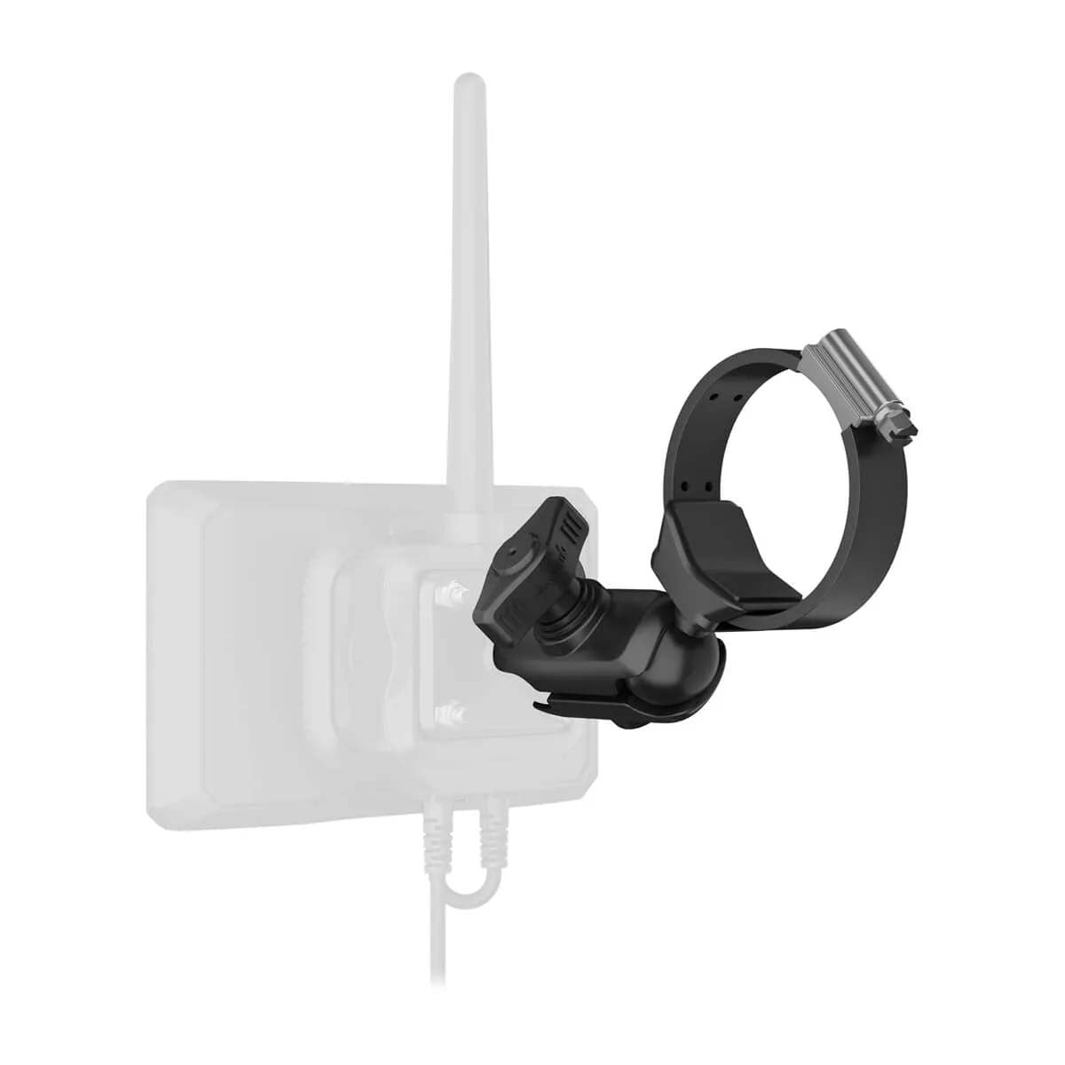 Garmin roll bar tube mount kit with adjustable clamp and mounting arm, shown attached to device (not included)