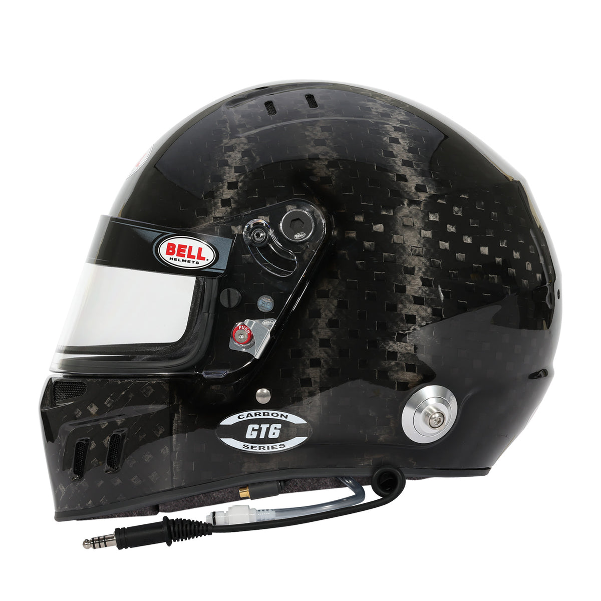 Bell GT6 RD Ultra RD-4C helmet in Black, left-side profile showing shell contour and ZeroNoise electronics housing