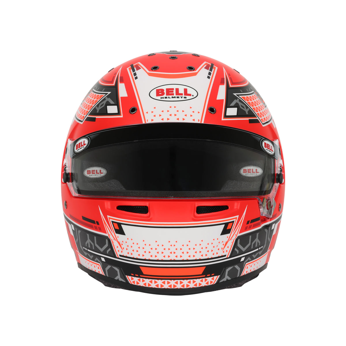 Bell RS7 Pro Stamina helmet in Anthracite/Red, front view showing DSAF visor and chin-bar ventilation