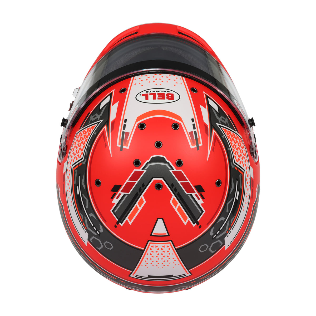 Bell RS7 Pro Stamina helmet in Anthracite/Red, top view showing intake and extraction ventilation channels
