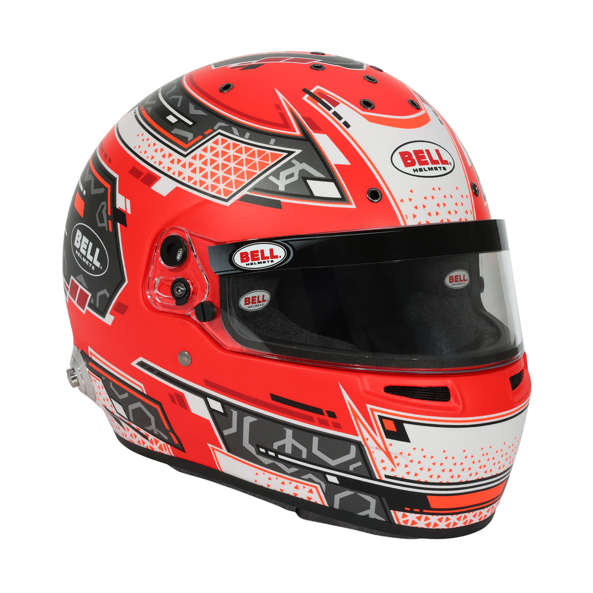 Bell RS7 Pro Stamina helmet in Anthracite/Red, right-front profile showing visor edge and SmartLock mechanism