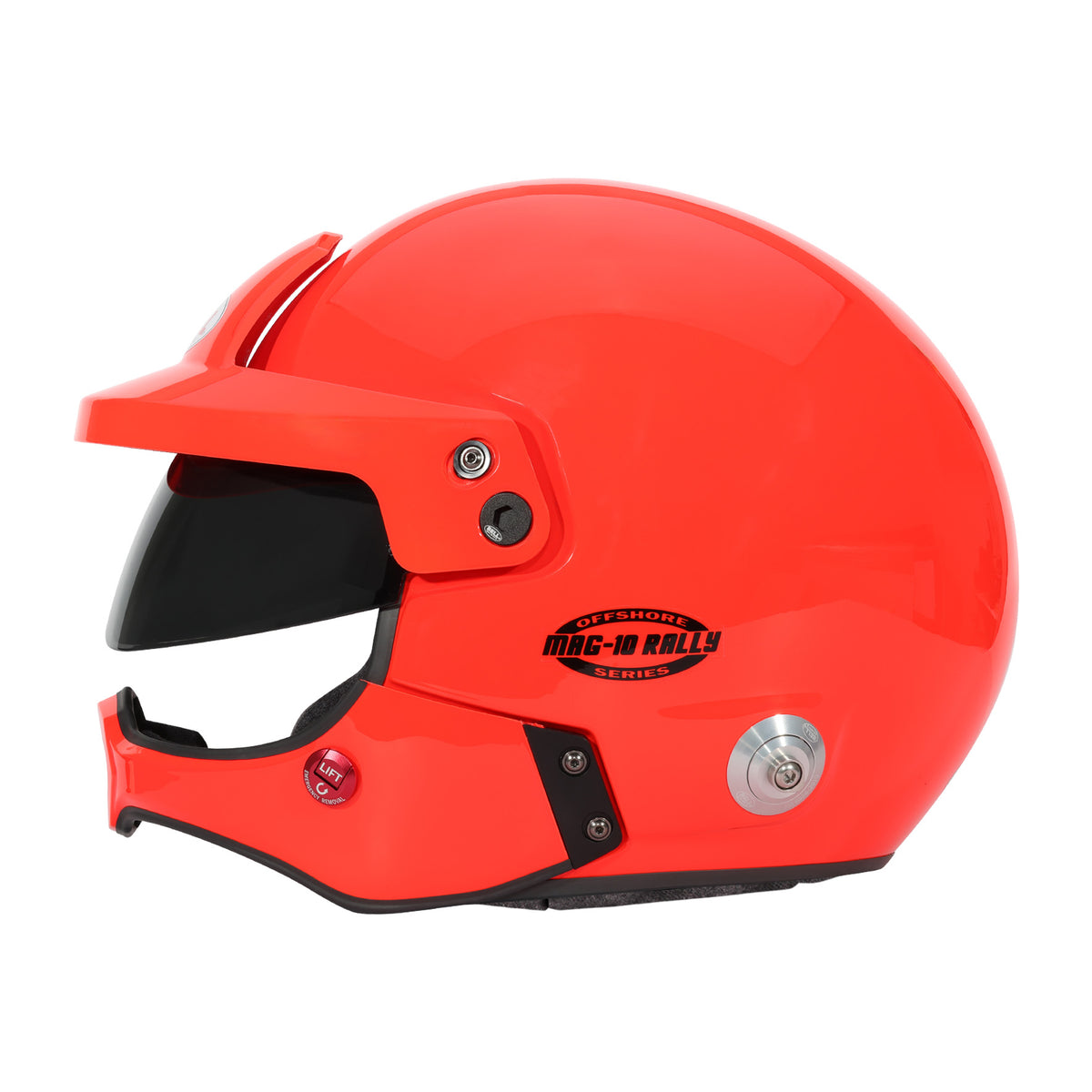 Bell MAG-10 Pro Rally helmet in Orange, left-side profile showing shell contour and Nexus connector side cover