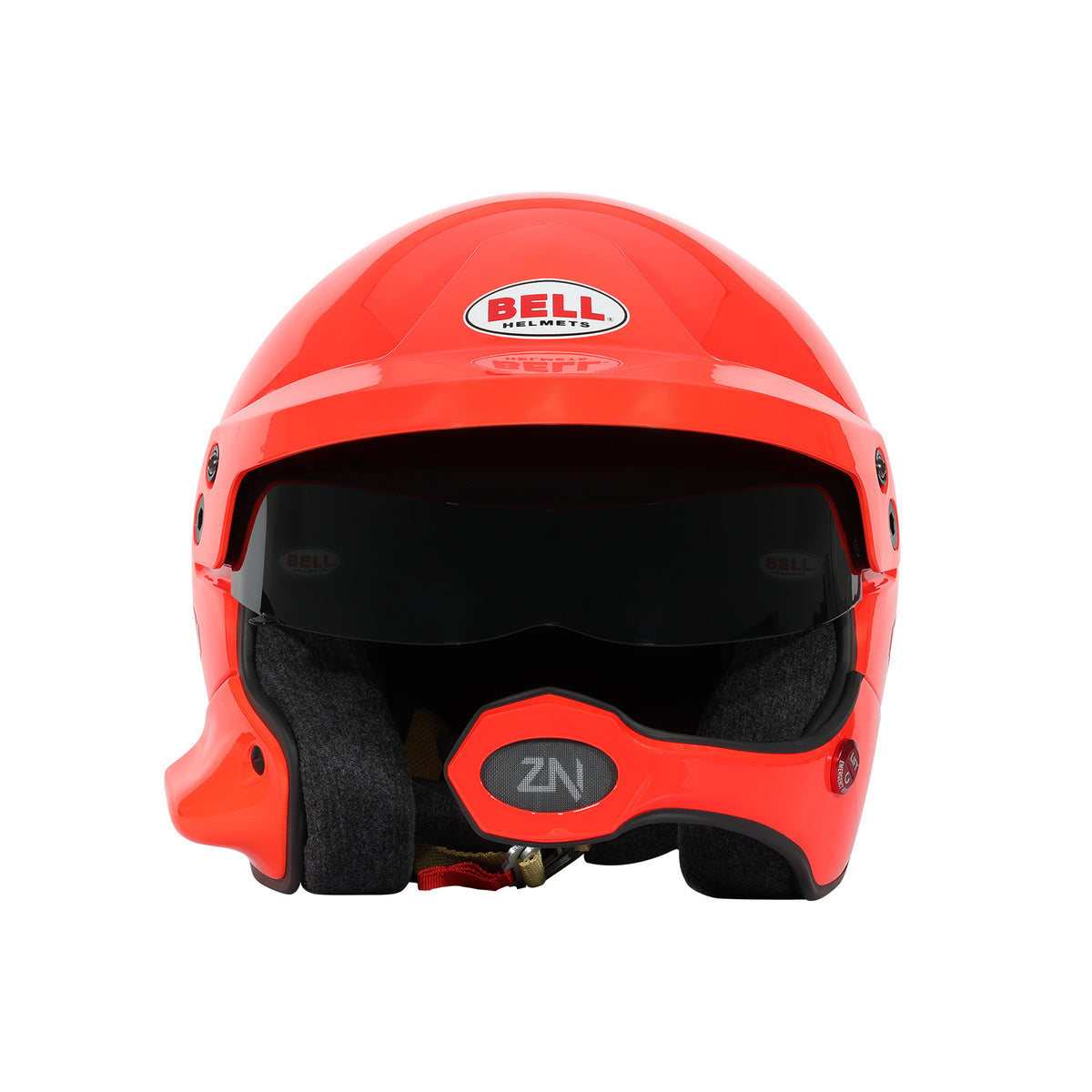 Bell MAG-10 Pro Rally helmet in Orange, front view showing open-face design and integrated sun visor