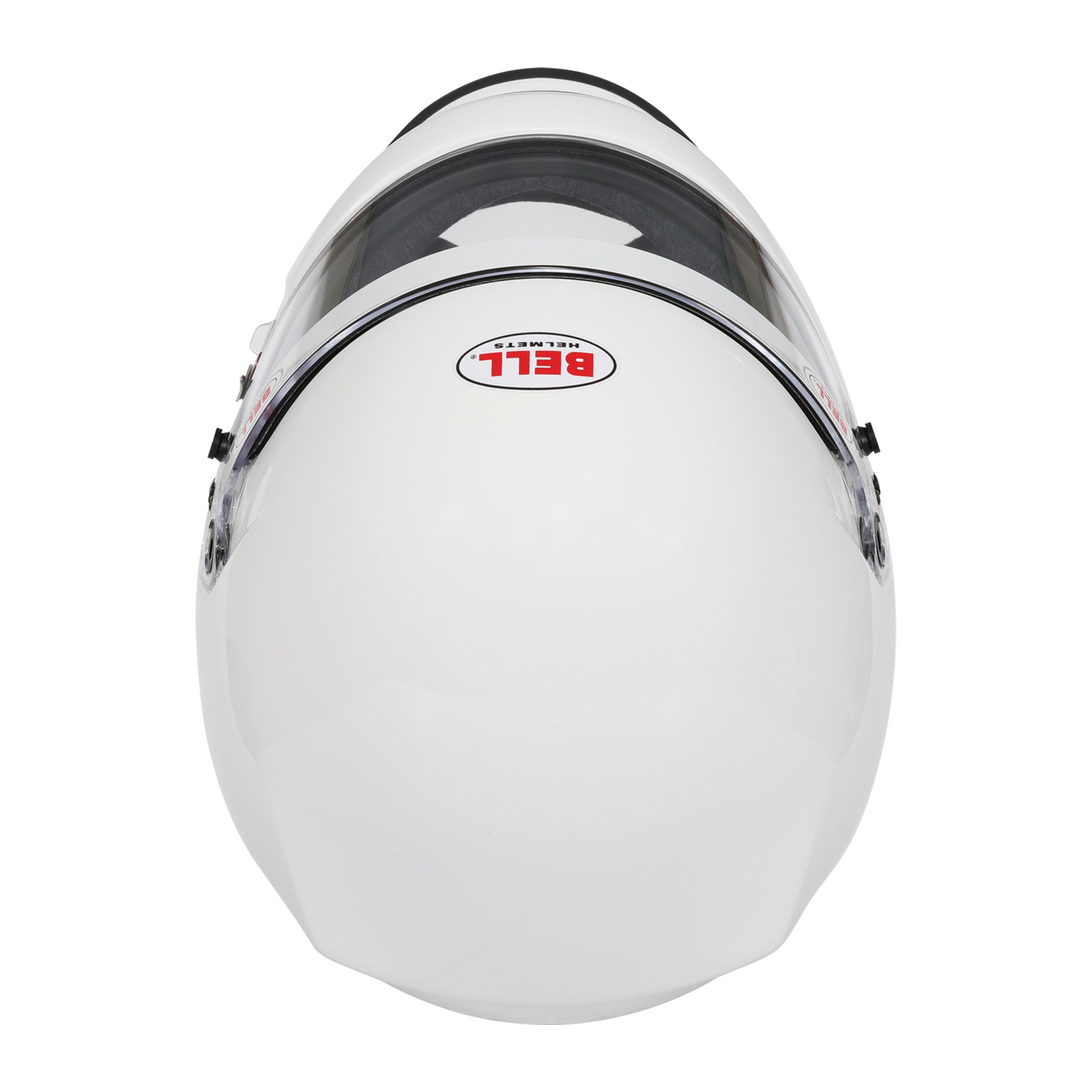 Bell XD7 Pro SA2025 racing helmet top view — adjustable upper air intake vents and lightweight carbon fiberglass composite shell in white