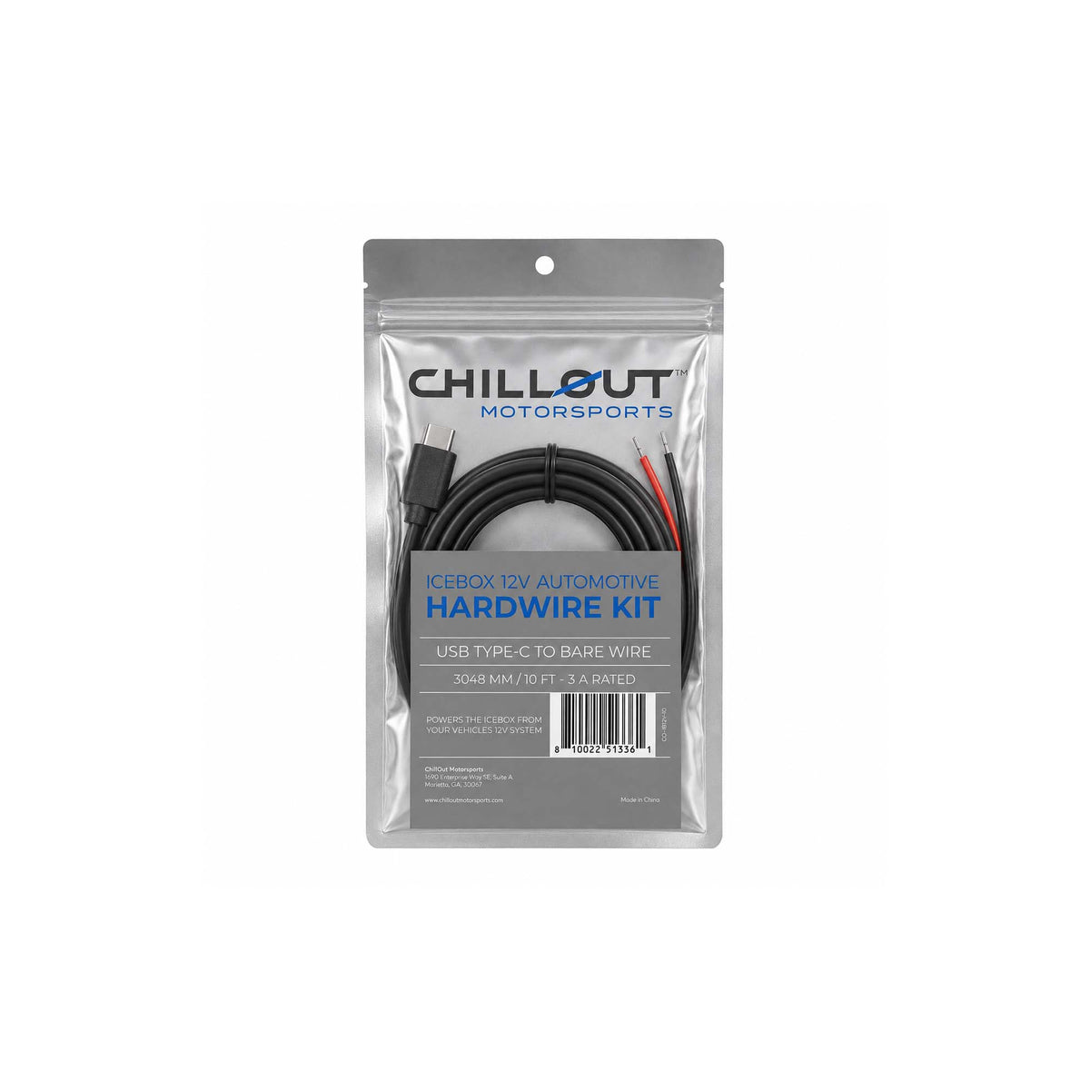 USB Type-C plug end of the Chillout IceBox 12V hardwire power cable