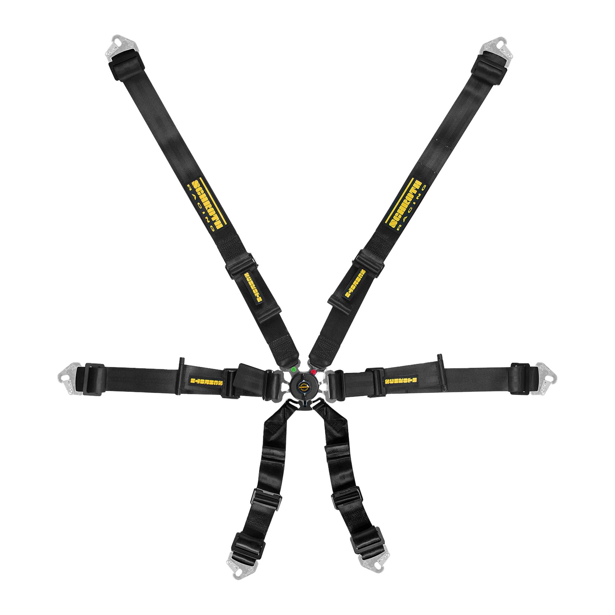 Schroth Flexi 2x2 racing harness in black with FIA 8853‑2016 approved 2″ shoulder and lap belts.