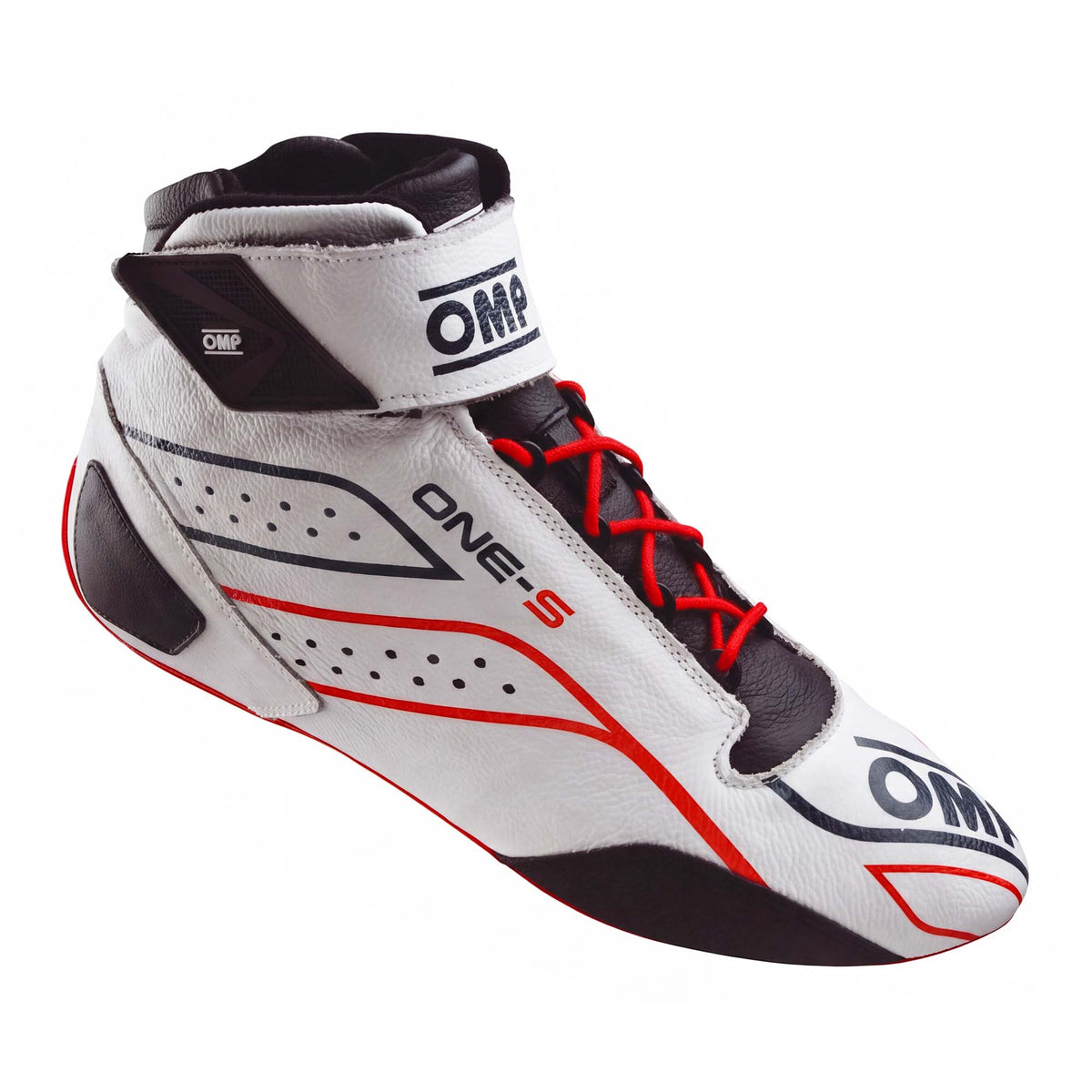 OMP One-S racing shoe FIA 8856-2018 SFI 3.3/5 with smooth leather upper and Velcro ankle strap