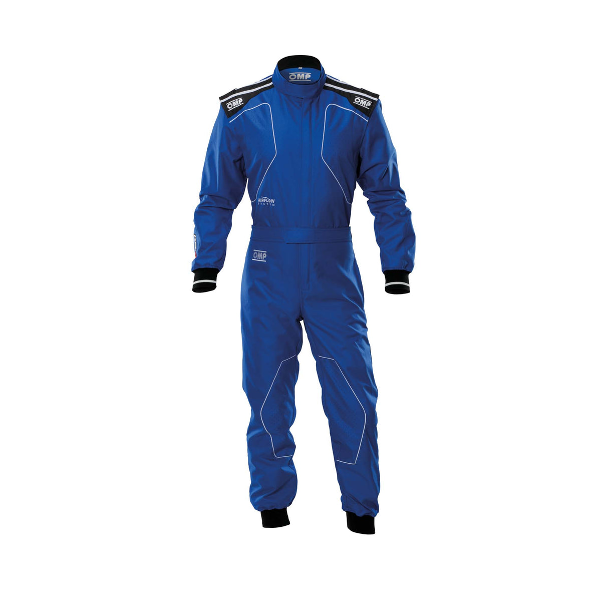OMP KS-4 v2 youth karting suit in Royal Blue with AirFlow mesh ventilation panels