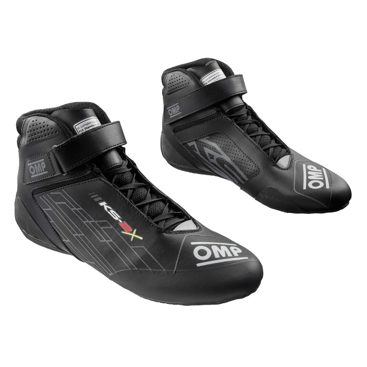 OMP KS-2X FIA 8877-2022 karting shoes in Black with mesh airflow panels