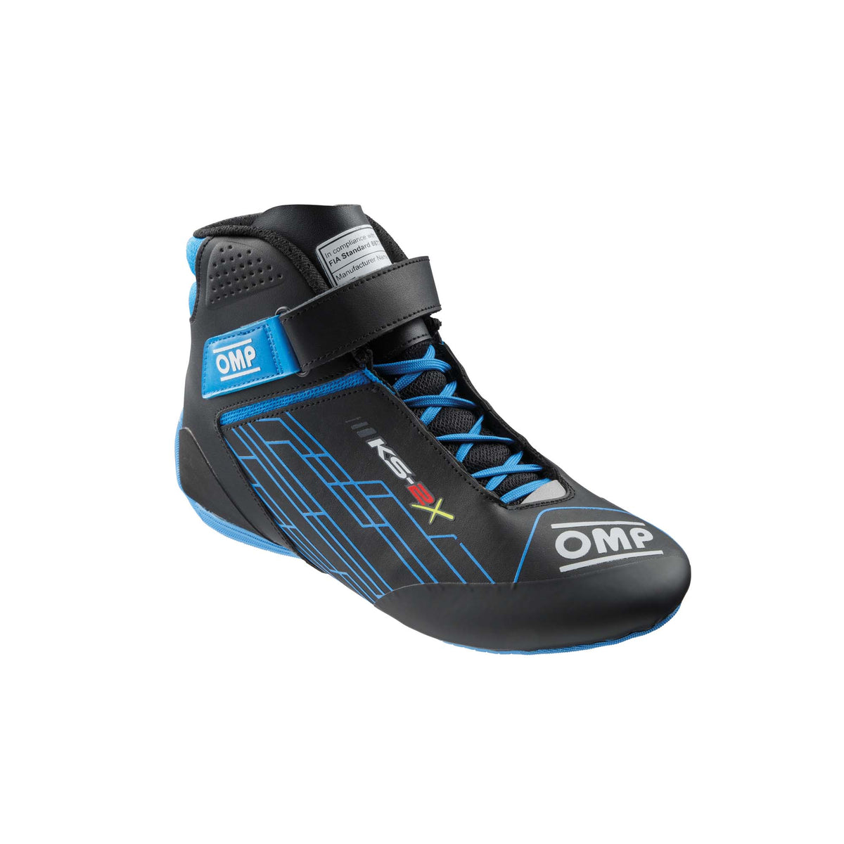 OMP KS-2X FIA 8877-2022 youth karting shoes in Black/Cyan