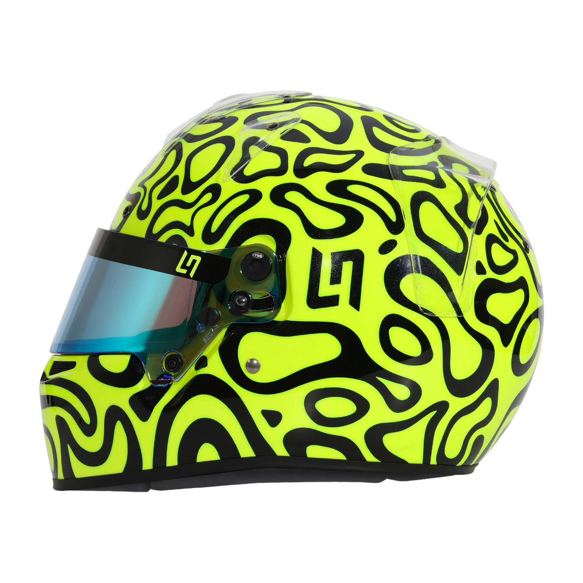 Bell KC7-CMR Pro Lando Norris helmet in Fluorescent Yellow/Black, left-side profile showing shell contour and side air intake
