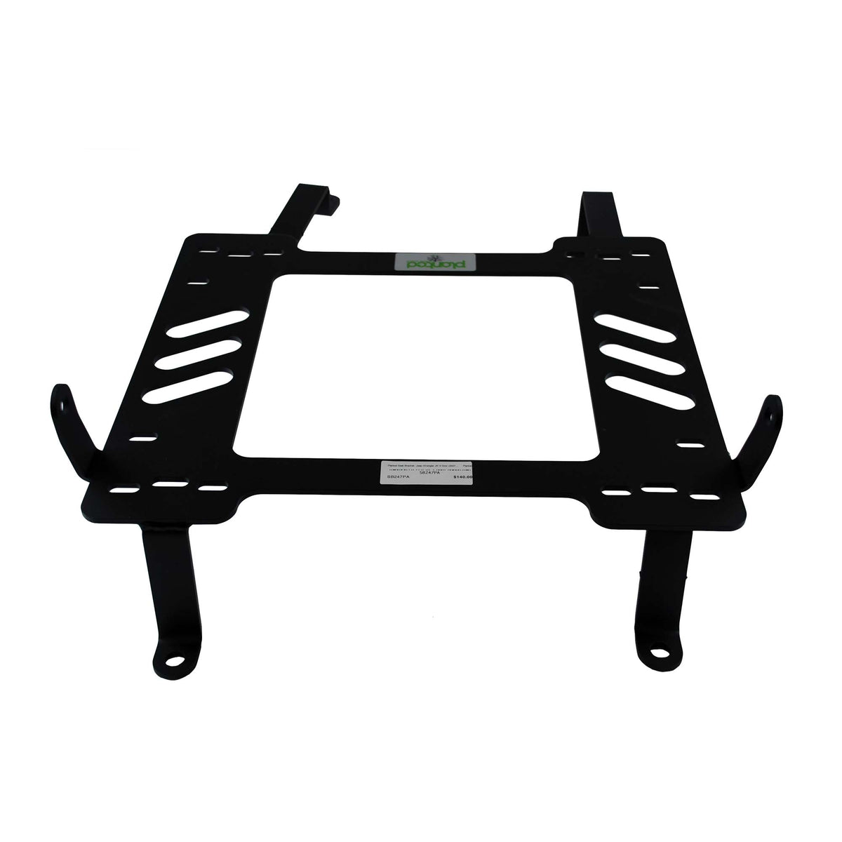 Vehicle-specific floor mounting base for 2007-2018 Jeep Wrangler JK 4-Door (Low/Floor Mount), passenger side, shown with Planted top plate