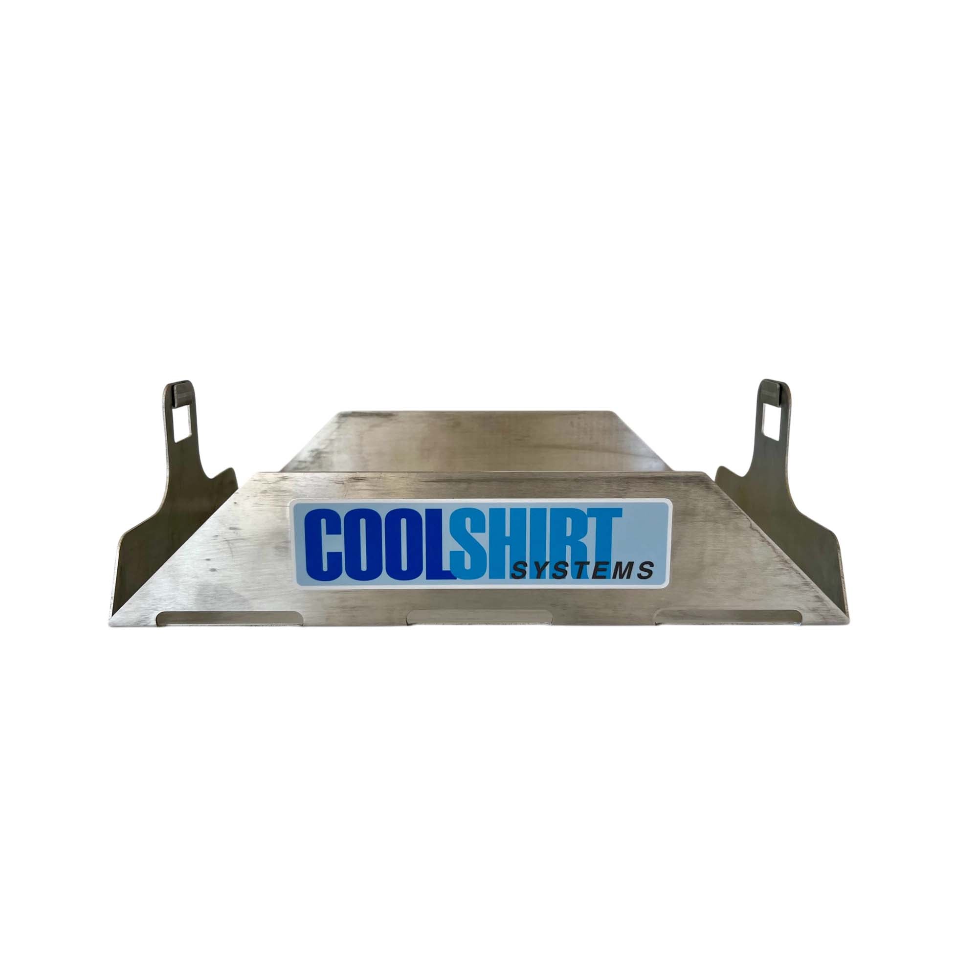 Coolshirt 13qt cooler mounting tray in naked aluminum finish, no straps included