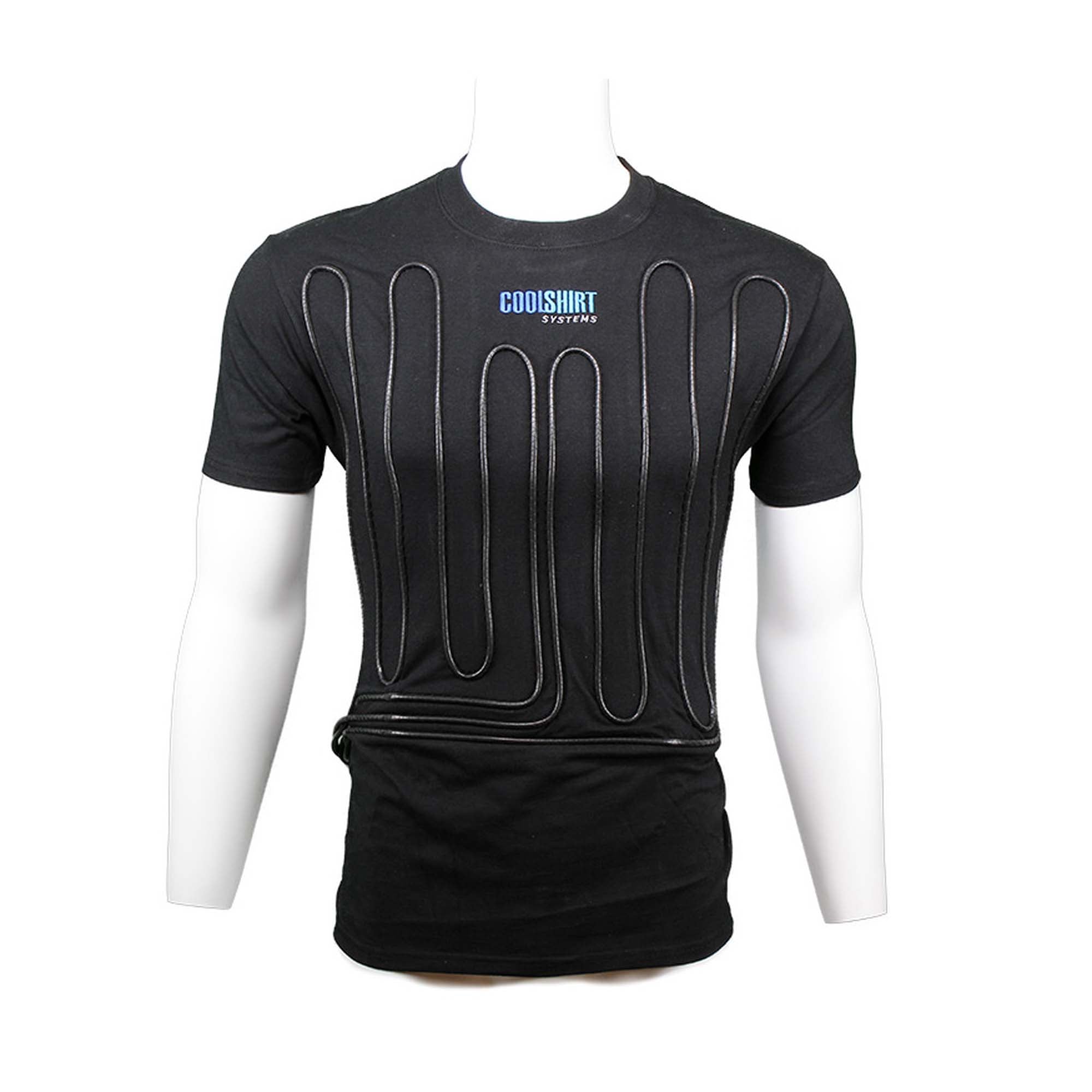 Coolshirt Cool Water cooling shirt in black for motorsports. Circulates chilled water to reduce heat and fatigue during races.
