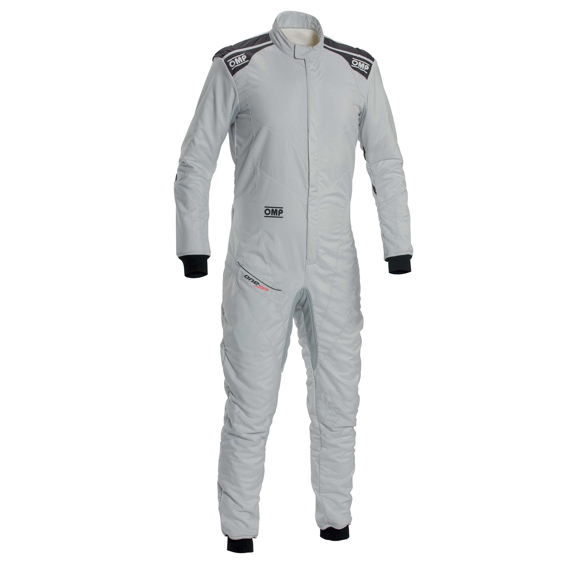 OMP One Evo Air FIA 8856-2018 fire-resistant racing suit in medium grey and black