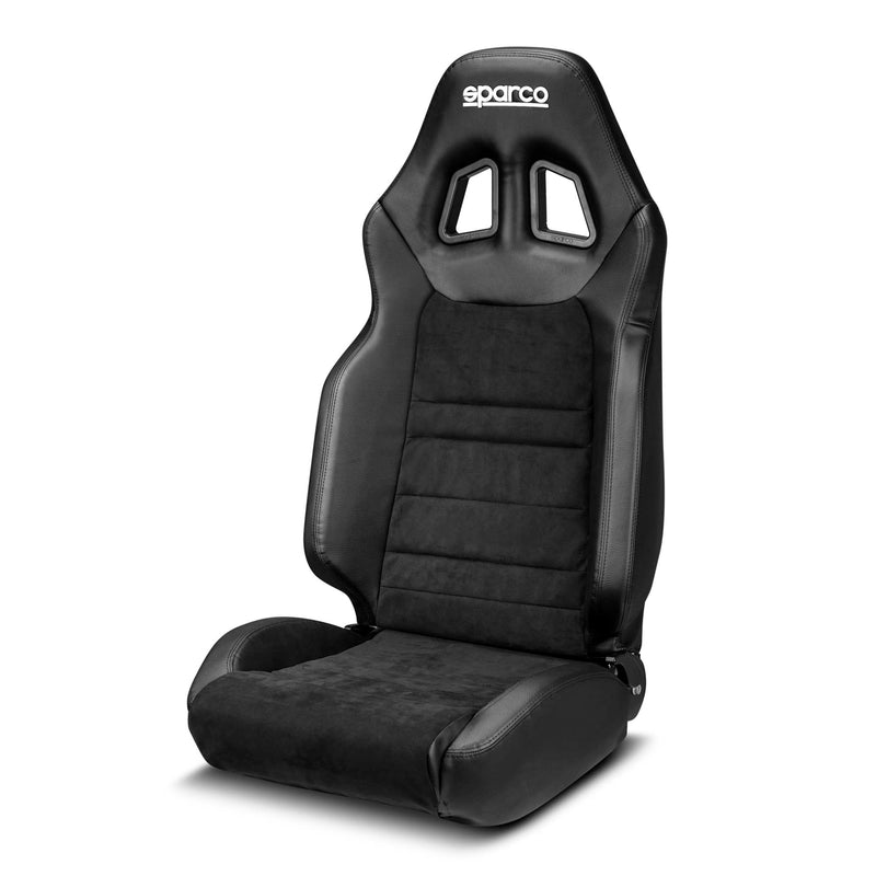 Sparco R100+ Seat - Black Vinyl with Micro Suede Inserts