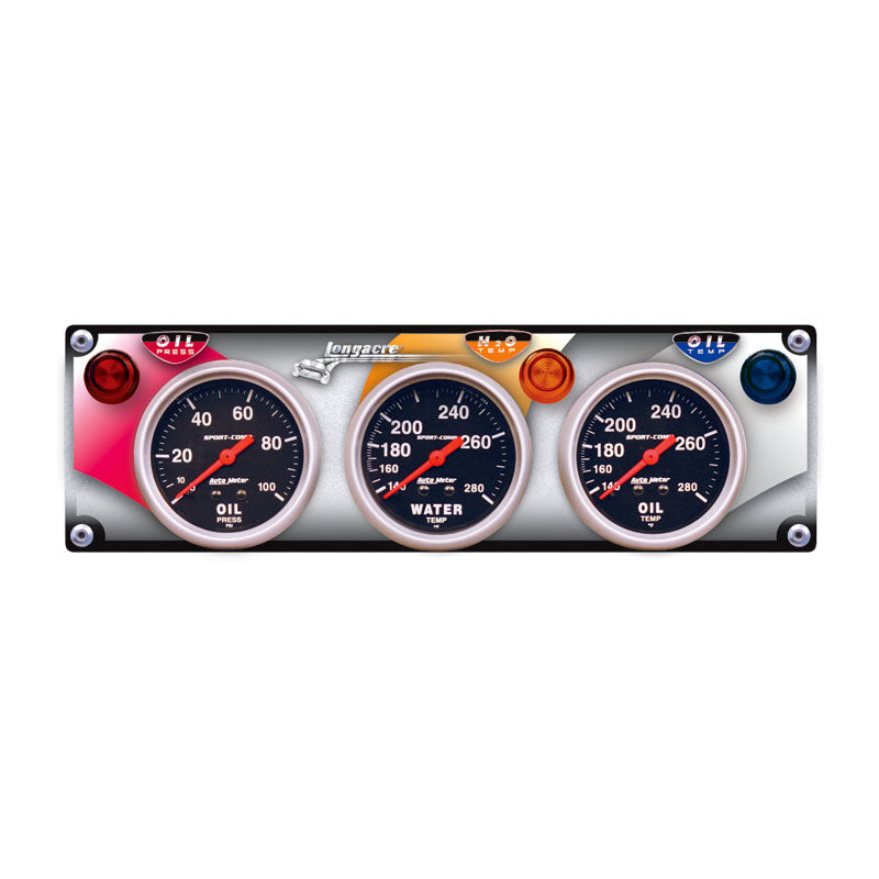 Longacre Autometer Sport Comp 3-Gauge Panel - OP, WT, OT