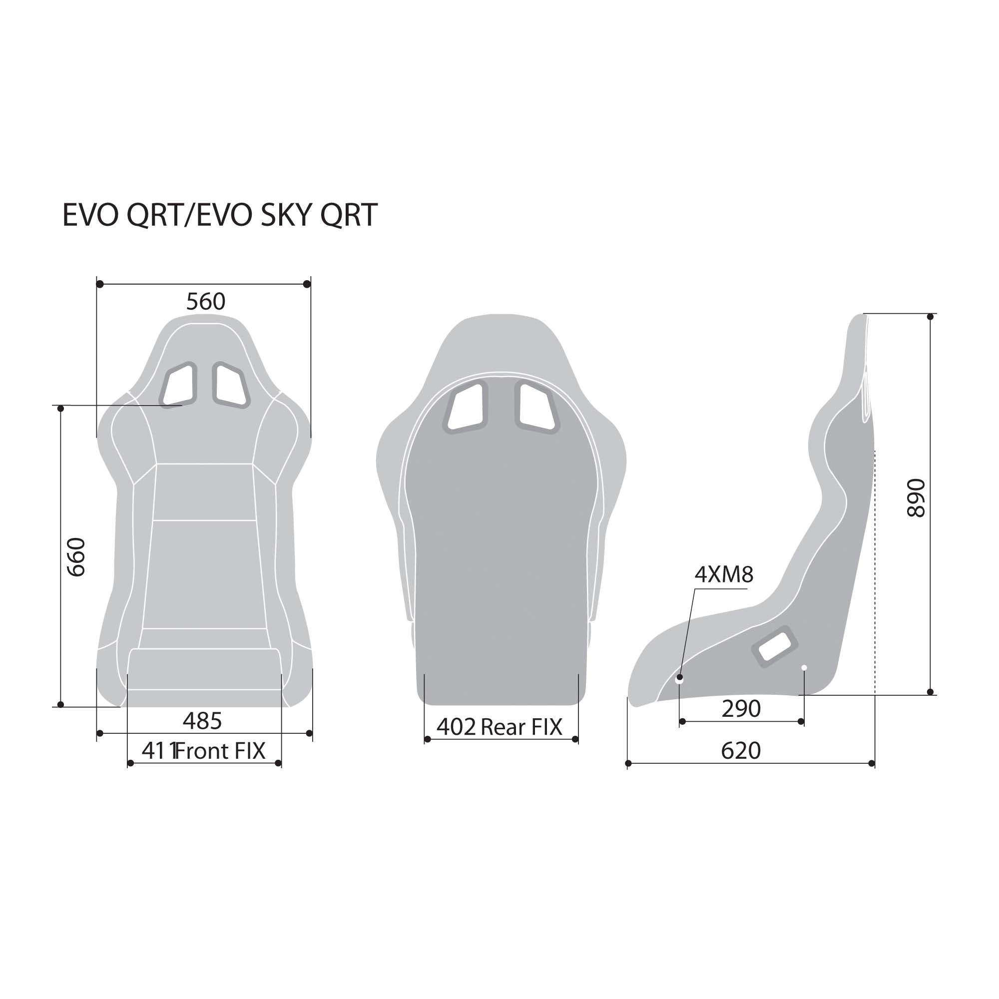 Sparco Evo Sky QRT Fiberglass Racing Seat Sizing Chart