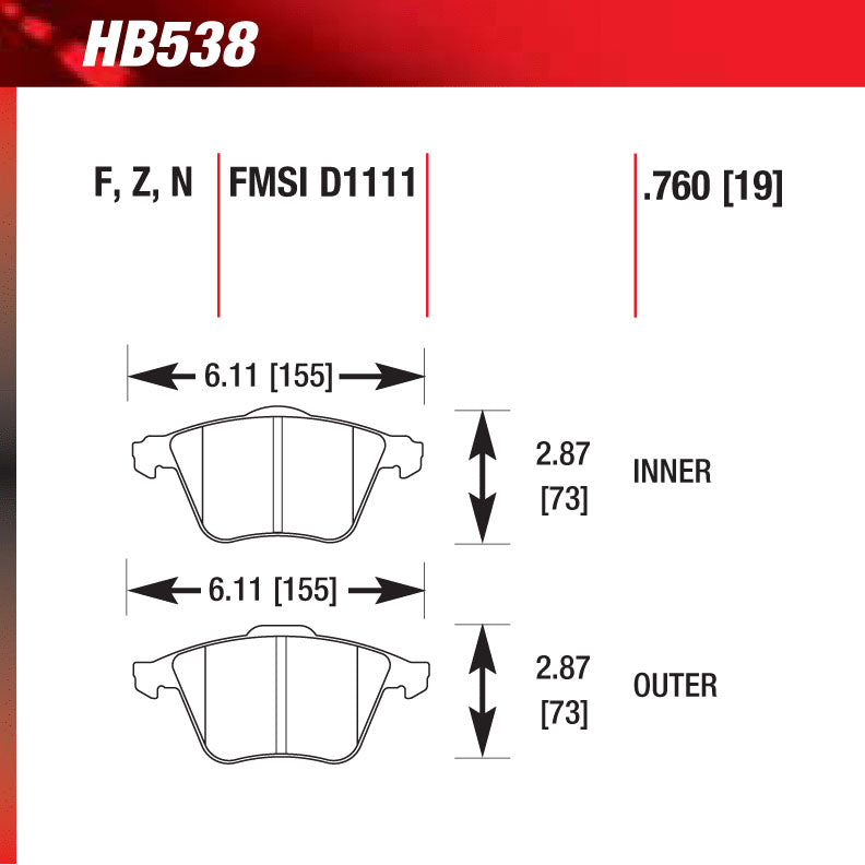 Hawk HB538F.760 Street Performance Pad - HPS Compound