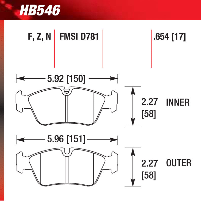 Hawk HB546U.654 Racing Pad - DTC-70 Compound